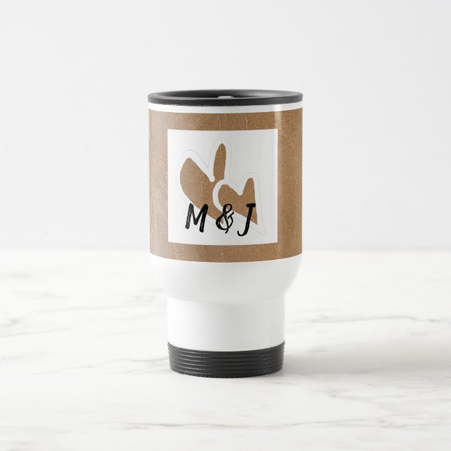 Cute Doodle Hearts Couple Monograms Romantic Gift Travel Mug (Center)