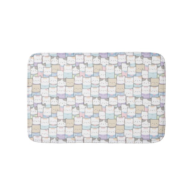 Cute Doodle Kitten Faces Pattern Bath Mat (Front)