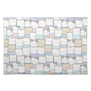 Cute Doodle Kitten Faces Pattern Cloth Placemat