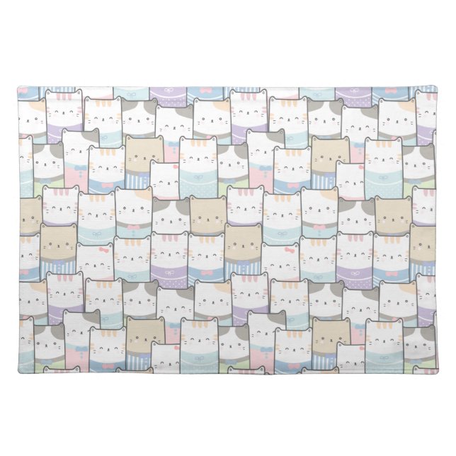 Cute Doodle Kitten Faces Pattern Cloth Placemat (Front)