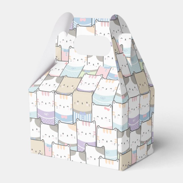 Cute Doodle Kitten Faces Pattern Favor Boxes (Front Side)