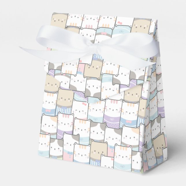Cute Doodle Kitten Faces Pattern Favor Boxes (Front Side)