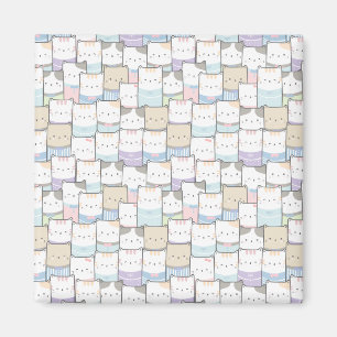 Cute Doodle Kitten Faces Pattern Magnet