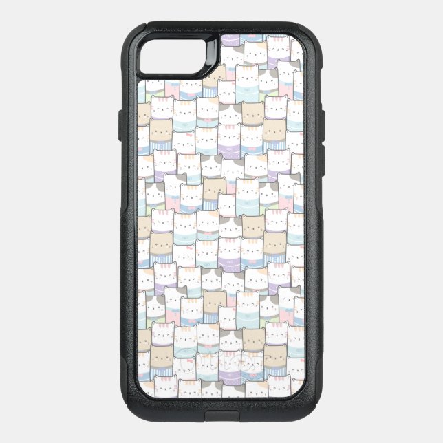 Cute Doodle Kitten Faces Pattern Otterbox iPhone Case (Back)