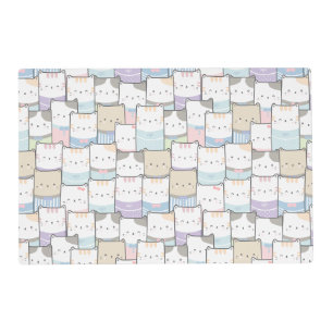 Cute Doodle Kitten Faces Pattern Placemat