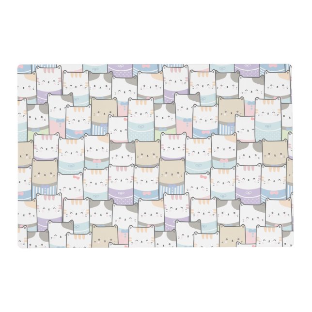 Cute Doodle Kitten Faces Pattern Placemat (Front)