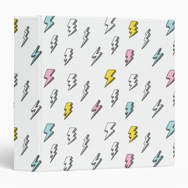 Cute Doodle Lightning Bolt Pattern 3 Ring Binder (Front/Spine)