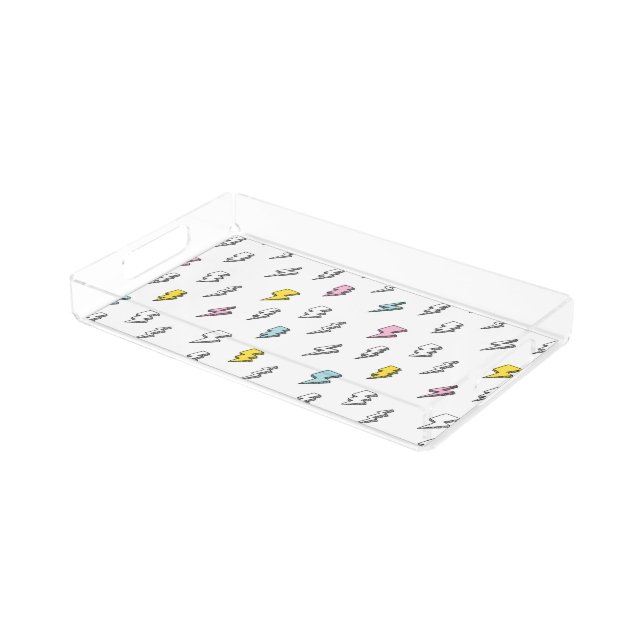 Cute Doodle Lightning Bolt Pattern Acrylic Tray (Angled)