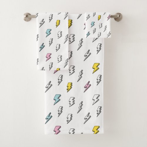 Cute Doodle Lightning Bolt Pattern Bath Towel Set