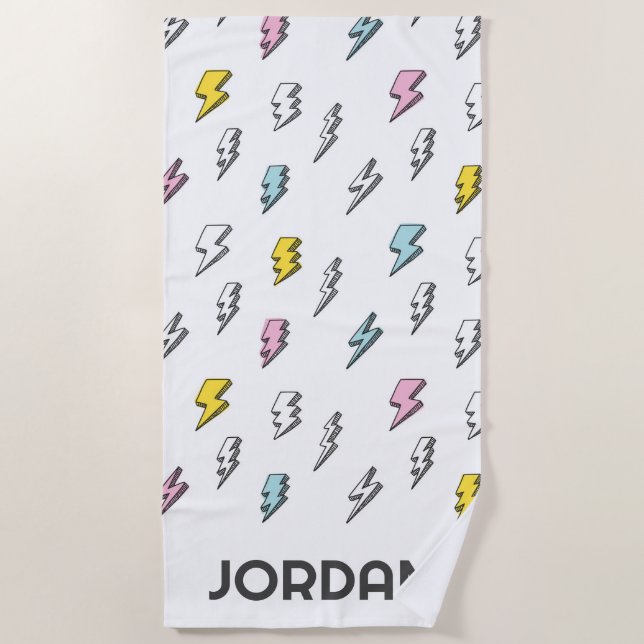 Cute Doodle Lightning Bolt Pattern Beach Towel (Front)