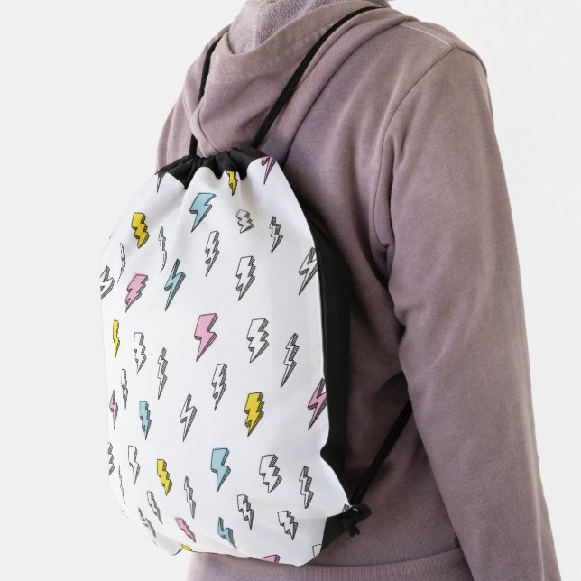 Cute Doodle Lightning Bolt Pattern Drawstring Bag (Insitu)