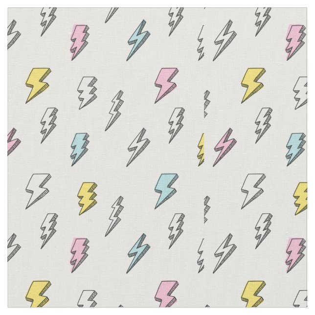 Cute Doodle Lightning Bolt Pattern Fabric (Close Up)