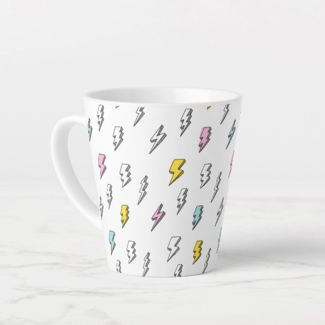 Cute Doodle Lightning Bolt Pattern Latte Mug (Left Angle)