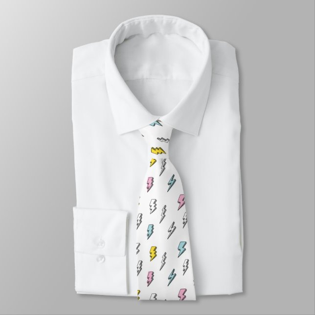 Cute Doodle Lightning Bolt Pattern Neck Tie (Tied)