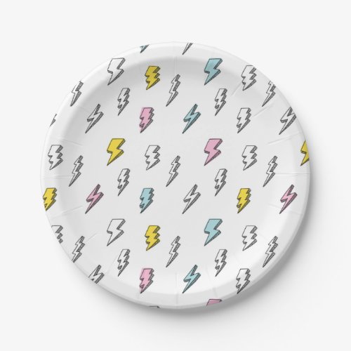 Cute Doodle Lightning Bolt Pattern Paper Plates