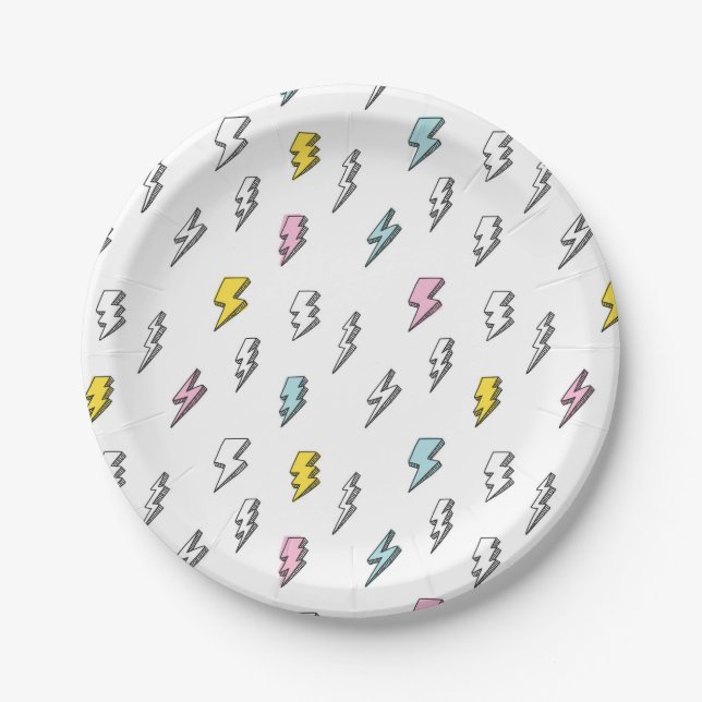 Cute Doodle Lightning Bolt Pattern Paper Plates (Front)