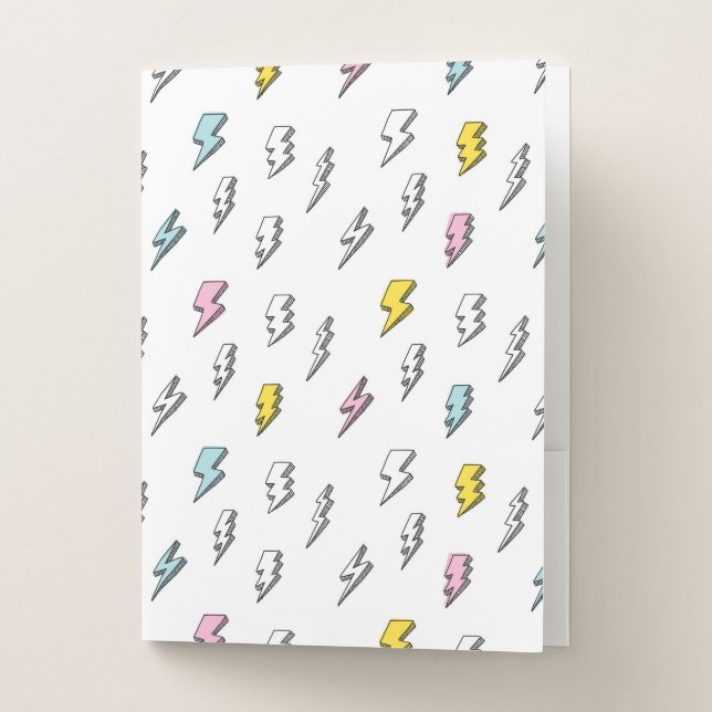 Cute Doodle Lightning Bolt Pattern Pocket Folder (Front)