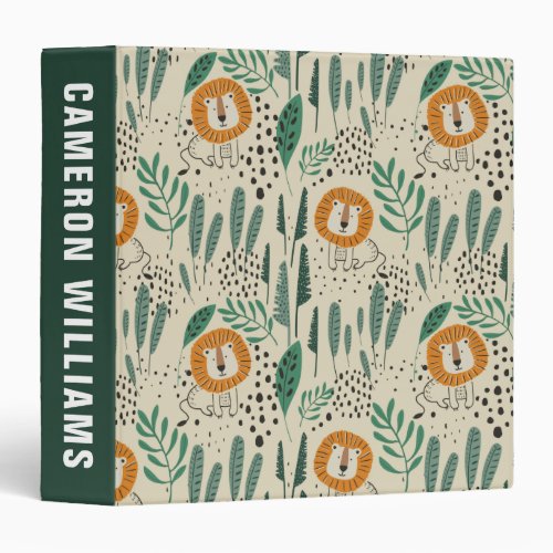 Cute Doodle Lion Jungle Rainforest Pattern 3 Ring Binder