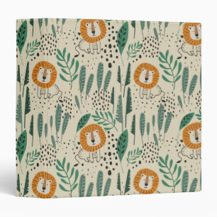 Cute Doodle Lion Jungle Rainforest Pattern 3 Ring Binder