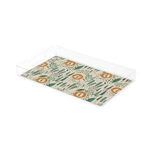 Cute Doodle Lion Jungle Rainforest Pattern Acrylic Tray