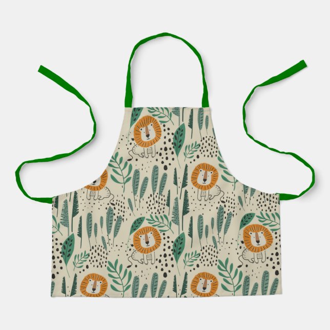 Cute Doodle Lion Jungle Rainforest Pattern Apron (Front)