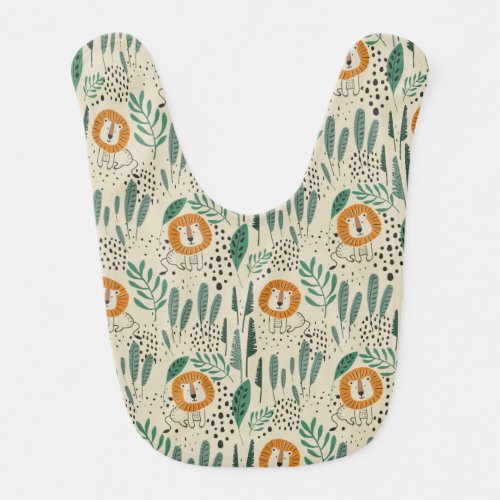 Cute Doodle Lion Jungle Rainforest Pattern Baby Bib