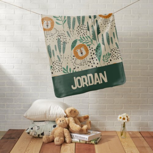 Cute Doodle Lion Jungle Rainforest Pattern Baby Blanket