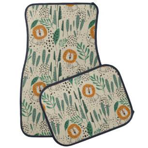 Cute Doodle Lion Jungle Rainforest Pattern Car Floor Mat