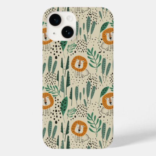 Cute Doodle Lion Jungle Rainforest Pattern Case_Mate iPhone 14 Case