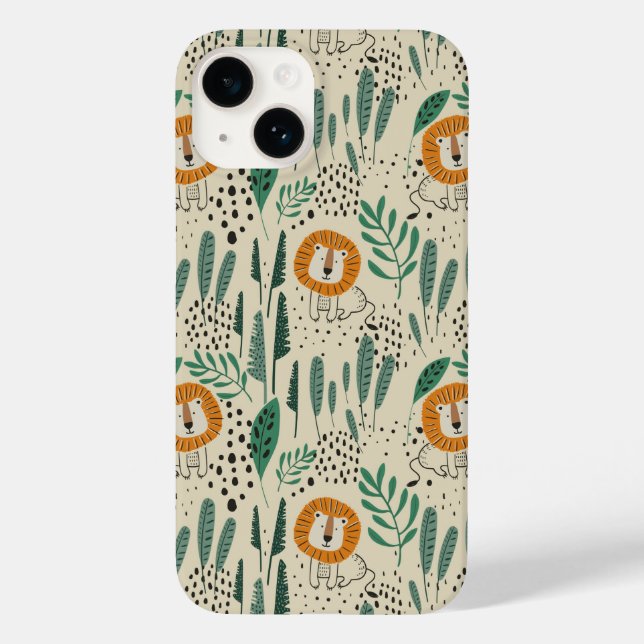 Cute Doodle Lion Jungle Rainforest Pattern Case-Mate iPhone Case (Back)