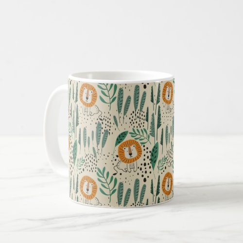 Cute Doodle Lion Jungle Rainforest Pattern Coffee Mug