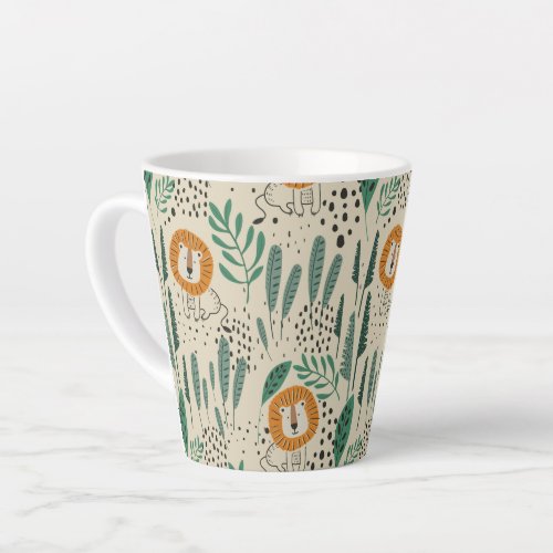 Cute Doodle Lion Jungle Rainforest Pattern Latte Mug