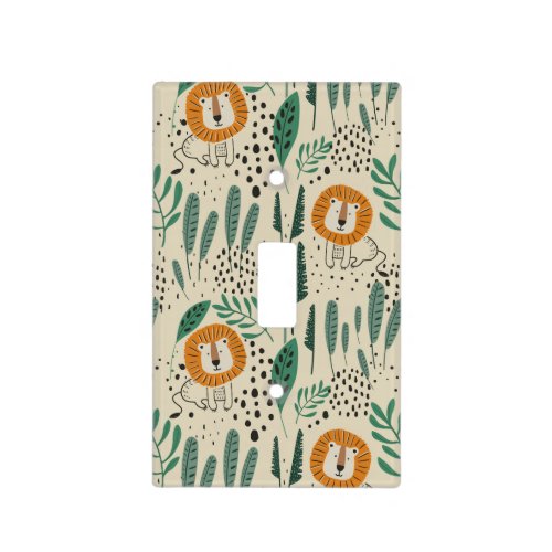 Cute Doodle Lion Jungle Rainforest Pattern Light Switch Cover