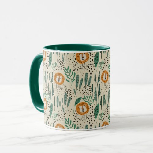 Cute Doodle Lion Jungle Rainforest Pattern Mug