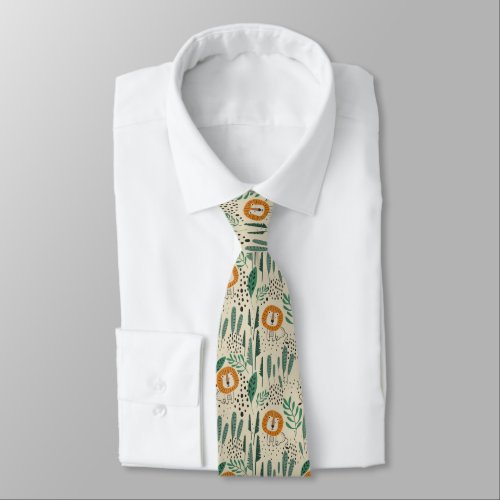 Cute Doodle Lion Jungle Rainforest Pattern Neck Tie