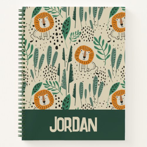 Cute Doodle Lion Jungle Rainforest Pattern Notebook