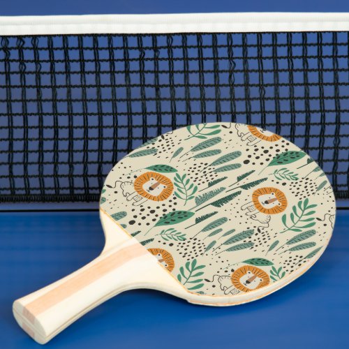 Cute Doodle Lion Jungle Rainforest Pattern Ping Pong Paddle