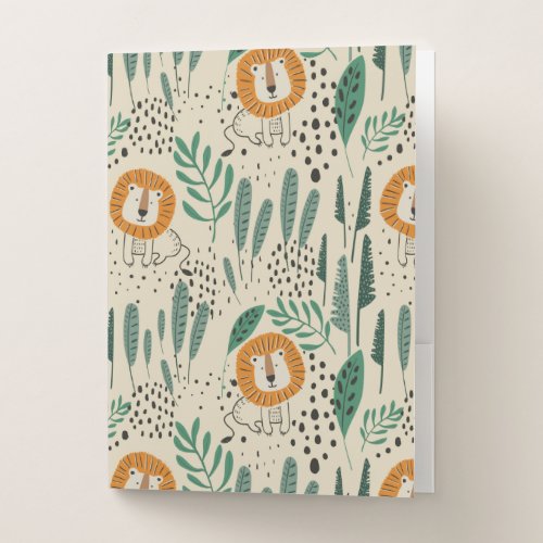 Cute Doodle Lion Jungle Rainforest Pattern Pocket Folder