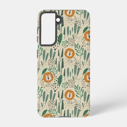 Cute Doodle Lion Jungle Rainforest Pattern Samsung Galaxy S21 Case