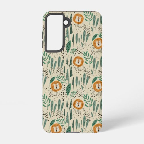 Cute Doodle Lion Jungle Rainforest Pattern Samsung Galaxy S21 Case