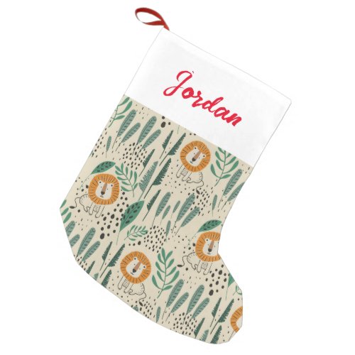 Cute Doodle Lion Jungle Rainforest Pattern Small Christmas Stocking