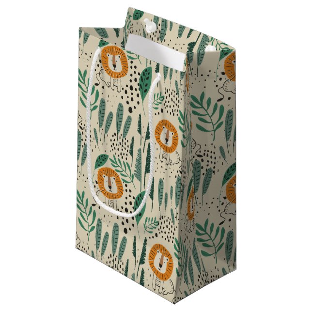 Cute Doodle Lion Jungle Rainforest Pattern Small Gift Bag (Front Angled)