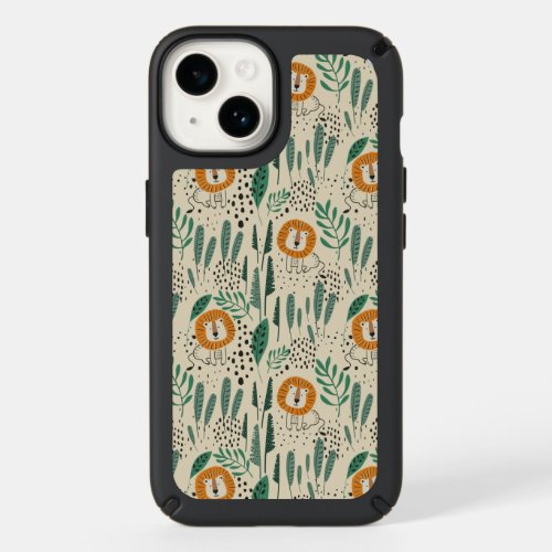 Cute Doodle Lion Jungle Rainforest Pattern Speck iPhone 14 Case