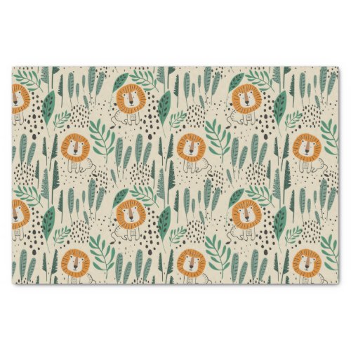 Cute Doodle Lion Jungle Rainforest Pattern Tissue Paper