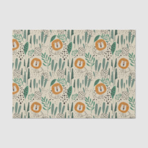 Cute Doodle Lion Jungle Rainforest Pattern Tissue Paper