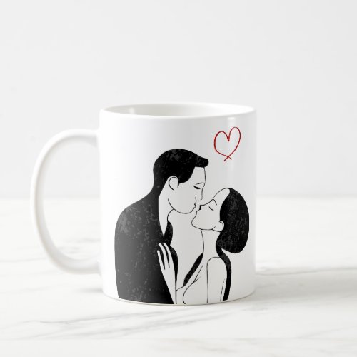 Cute Doodle Love Heart Romantic Couple Kiss Coffee Mug