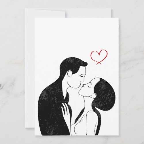 Cute Doodle Love Heart Romantic Couple Kiss Holiday Card