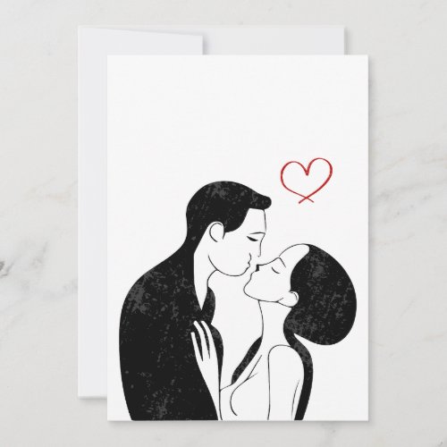 Cute Doodle Love Heart Romantic Couple Kiss Invitation