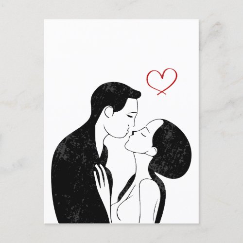 Cute Doodle Love Heart Romantic Couple Kiss Postcard