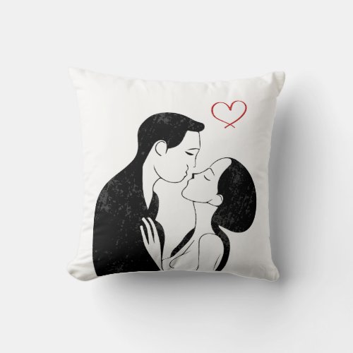 Cute Doodle Love Heart Romantic Couple Kiss Throw Pillow